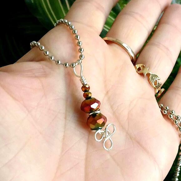 Boho Chic Faceted Glass Pendant Necklace, Ball Chain, 16" - Picture 3 of 3